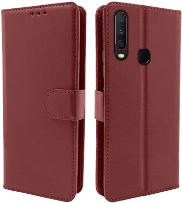 Casesily Flip Cover for Vivo Y15 Leather Wallet Case(Brown, Cases with Holder, Pack of: 1)