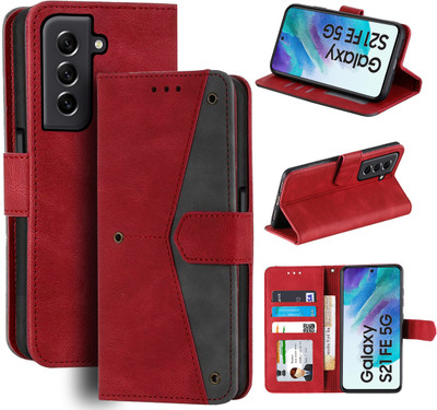 Unistuff Flip Cover for Samsung Galaxy S21 FE 5G(Red, Camera Bump Protector, Pack of: 1)