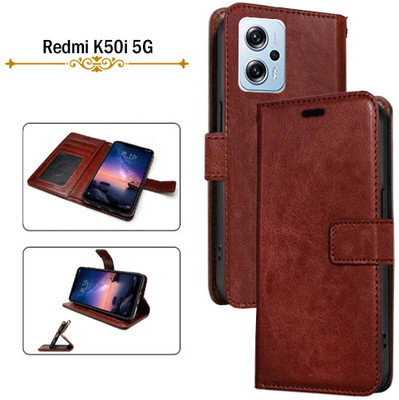 Cutemart Flip Cover for Redmi K50i 5G(Brown, Pack of: 1)