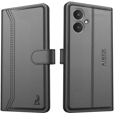 AIBEX Flip Cover for Redmi 13C 5G| Premium Leather Finish | Magnetic Closure | Kickstand Feature(Black, Magnetic Case, Pack of: 1)
