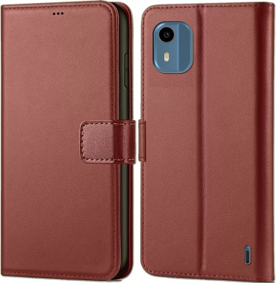 PFOAM Flip Cover for NOKIA C12 PRO(Brown, Dual Protection, Pack of: 1)