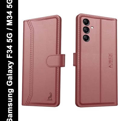 AIBEX Flip Cover for Samsung Galaxy F34 5G / Samsung Galaxy M34 5G|Vegan PU Leather |Foldable Stand & Pocket(Brown, Cases with Holder, Pack of: 1)