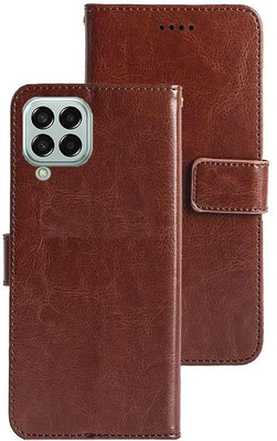 Coverphone Flip Cover for Samsung Galaxy M53 5G leather flip (Brown, Shock Proof, Pack of: 1)(Brown, Cases with Holder)