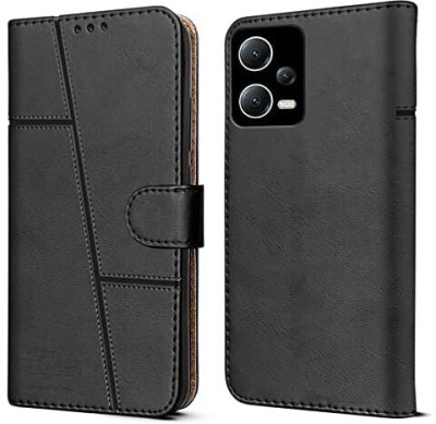 spaziogold Flip Cover for Mi Redmi Note 12 5G(Premium Leather Material | Built-in Stand | Card Slots and Wallet)(Black, Dual Protection, Pack of: 1)