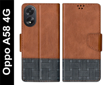 PUFFCASE Flip Cover for Oppo A58 4G(Brown, Shock Proof, Pack of: 1)