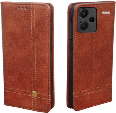 PAKME XUSIVE Flip Cover for Mi Redmi Note 13 Pro Plus 5G Leather Case Wallet Magnetic - Magnetic Brown(Brown, Dual Protection)