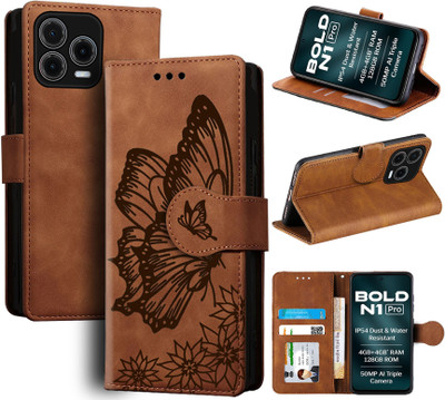 Mobishield Flip Cover for Lava Bold N1 Pro(Brown, Camera Bump Protector, Pack of: 1)