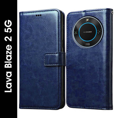 Casotec Flip Cover for Lava Blaze 2 5G(Blue, Pack of: 1)