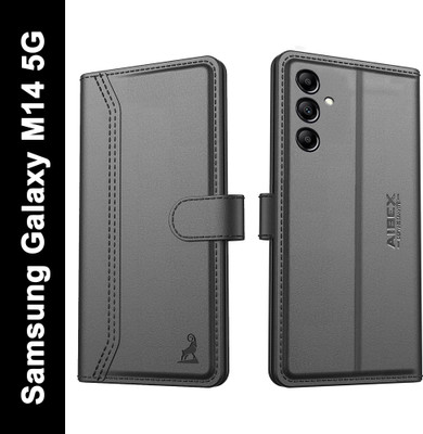 AIBEX Flip Cover for Samsung Galaxy M14 5G| Premium Leather Finish | Magnetic Closure | Kickstand Feature(Black, Magnetic Case, Pack of: 1)
