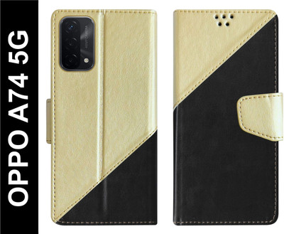 SBMS Flip Cover for OPPO A74 5G Back Cover Case with Magnatic Closure | Card & Money Pocket(Black, Shock Proof, Pack of: 1)