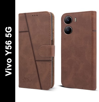 YoZoo Flip Cover for Vivo Y56 5G|Vegan PU Leather |Foldable Stand & Pocket(Brown, Dual Protection, Pack of: 1)