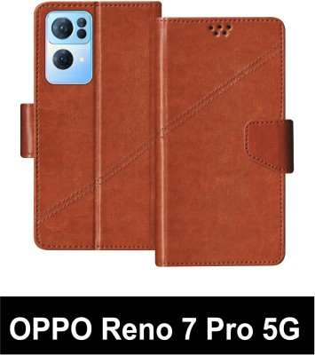 Telecase Flip Cover for OPPO Reno 7 Pro 5G(Brown, Shock Proof, Pack of: 1)