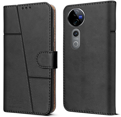 NIMMIKA ENTERPRISES Flip Cover for Vivo V40 Pro 5G(Premium Leather Material | 360-degree protection | Kickstand Feature)(Black, Dual Protection, Pack of: 1)