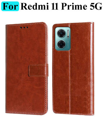 Mashgul Flip Cover for Redmi 11 Prime 5G(Brown, Shock Proof, Pack of: 1)