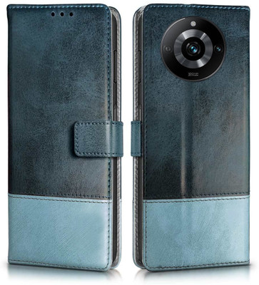 SESS XUSIVE Flip Cover for Realme Narzo 60 Pro 5G -Dual-Color Leather Finish Wallet - Blue & Sky Blue(Brown, Dual Protection)