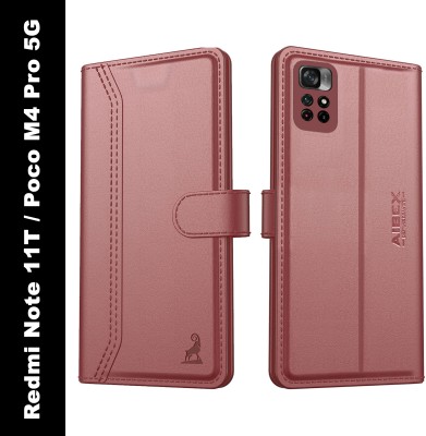 AIBEX Flip Cover for Xiaomi Redmi Note 11T / Poco M4 Pro 5G|Vegan PU Leather |Foldable Stand & Pocket(Brown, Cases with Holder, Pack of: 1)