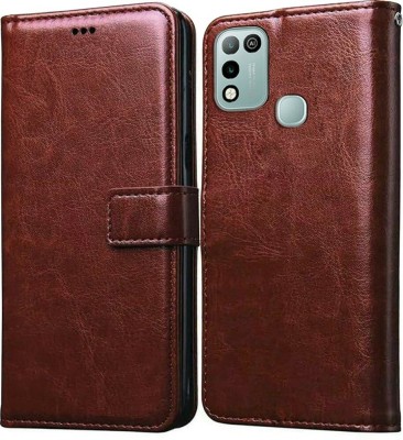 TINGTONG Flip Cover for Infinix Hot 10 Play(Brown, Magnetic Case, Pack of: 1)