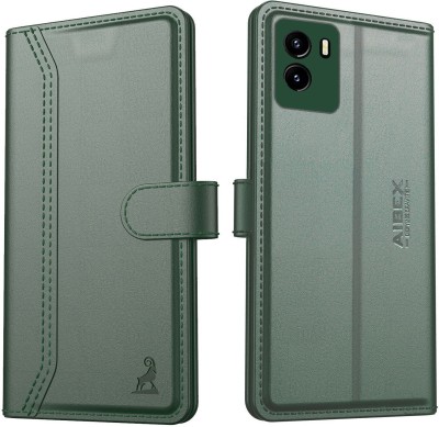 AIBEX Flip Cover for Vivo Y15s 2022 / Vivo Y01|Vegan PU Leather |Foldable Stand & Pocket(Green, Cases with Holder, Pack of: 1)