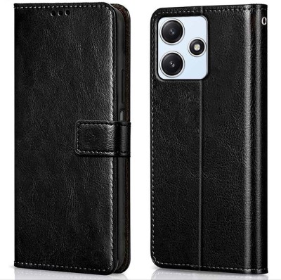 WOW Imagine Flip Cover for Poco M6 Pro 5G | Mi Redmi 12 5G (Flexible | Leather Finish)(Black, Magnetic Case, Pack of: 1)