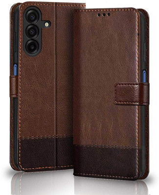 PAKME XUSIVE Flip Cover for Samsung Galaxy F17 5G -Dual-Color Leather Finish Wallet - Brown & Coffee(Multicolor, Dual Protection)