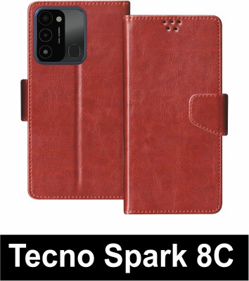 SBMS Flip Cover for Tecno Spark 8C(Brown, Shock Proof, Pack of: 1)