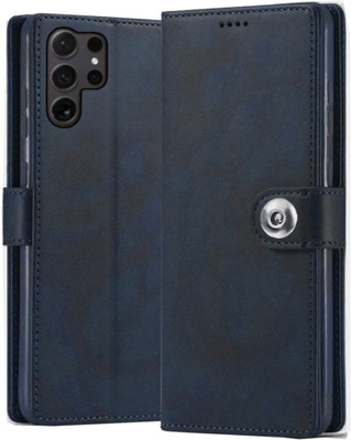 ClickAway Flip Cover for Samsung Galaxy S25 Ultra 5G Wallet-Genuine Leather- Card Holders-Shockproof Back Cover(Blue, Magnetic Case, Pack of: 1)