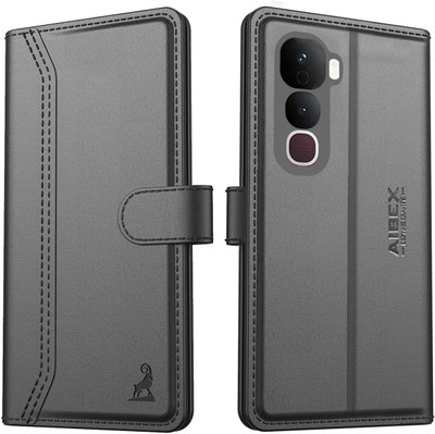 AIBEX Flip Cover for Vivo Y400 5G| Premium Leather Finish | Magnetic Closure | Kickstand Feature | Shockproof(Black, Magnetic Case, Pack of: 1)