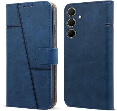 SnapStar Flip Cover for Samsung Galaxy A35 5G(Premium Leather Material | Built-in Stand | Card Slots and Wallet)(Blue, Dual Protection, Pack of: 1)