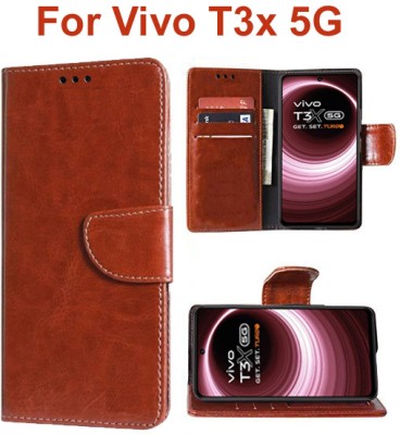 Carnage Flip Cover for Vivo T3x 5G(Brown, Cases with Holder, Pack of: 1)