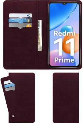 ACM Flip Cover for Redmi 11 Prime(Maroon, Cases with Holder, Pack of: 1)