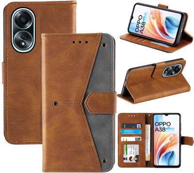 Autofocus Flip Cover for Oppo A38 4G(Brown, Grey, Camera Bump Protector, Pack of: 1)