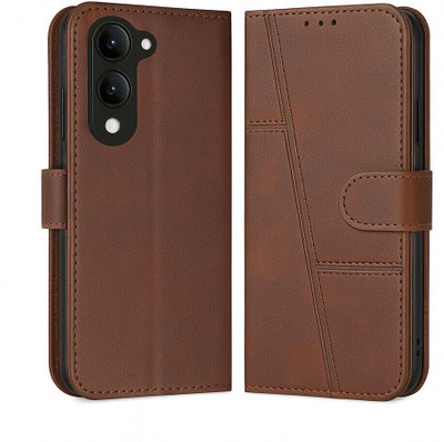 FoneShield Flip Cover for Vivo T4 Lite 5G / iQOO Z10 Lite 5G / Vivo Y19 5G / Vivo Y19e|Premium Leather Finish(Brown, Magnetic Case, Pack of: 1)
