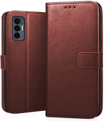 MobileMantra Flip Cover for Tecno Pova 3 | Leather Finish | Inside TPU with Card Pockets | Back Cover |(Brown, Shock Proof, Pack of: 1)