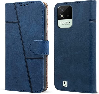 NIMMIKA ENTERPRISES Flip Cover for Realme Narzo 50i (Premium leather material | 360-degree protection)(Blue, Dual Protection, Pack of: 1)