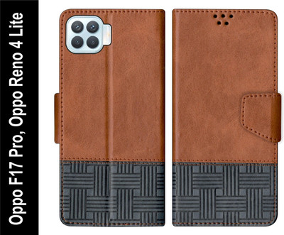 PUFFCASE Flip Cover for Oppo F17 Pro / Oppo Reno 4 Lite(Brown, Shock Proof, Pack of: 1)