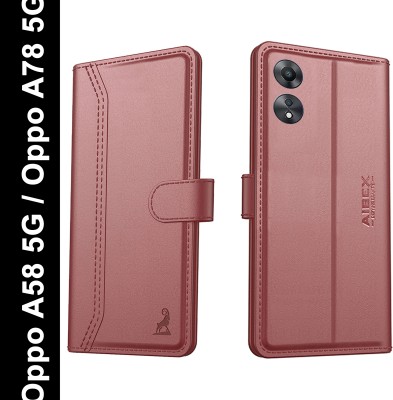 AIBEX Flip Cover for Oppo A58 5G / Oppo A78 5G|Vegan PU Leather |Foldable Stand & Pocket(Brown, Cases with Holder, Pack of: 1)