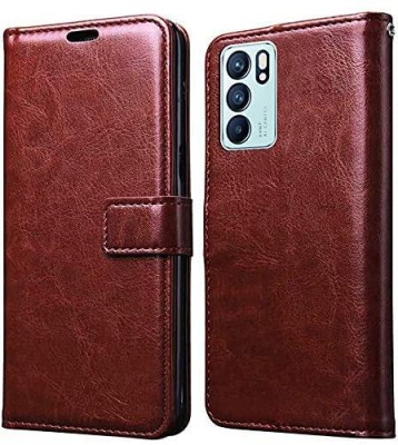 SUCH Flip Cover for Flip Cover for OPPO-Reno6 Pro 5G (Brown, Dual Protection, Pack of: 1)(Brown, Cases with Holder)