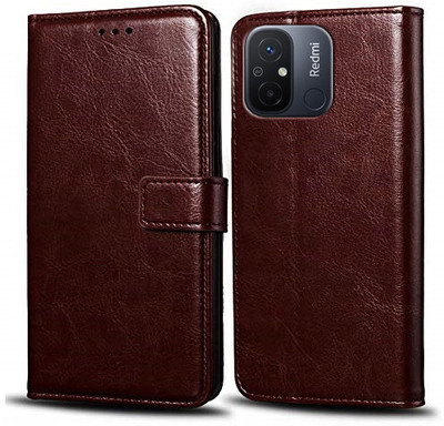 Cockcrow Flip Cover for Redmi 12C, Redmi 11A(Brown, Shock Proof, Pack of: 1)