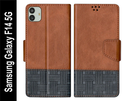 PUFFCASE Flip Cover for Samsung Galaxy F14 5G Back Cover Case with Magnatic Closure(Brown, Shock Proof, Pack of: 1)