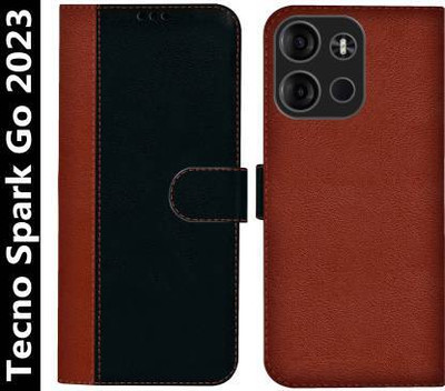 Mycos Flip Cover for Tecno Spark Go 2023(Black, Brown, Dual Protection, Pack of: 1)