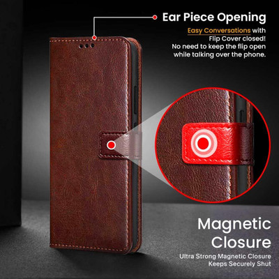 COVERHEAD Flip Cover for Back Cover for Oppo K13 5G Leather Flip Cover(Brown, Grip Case, Pack of: 1)(Brown, Camera Bump Protector, Pack of: 1)