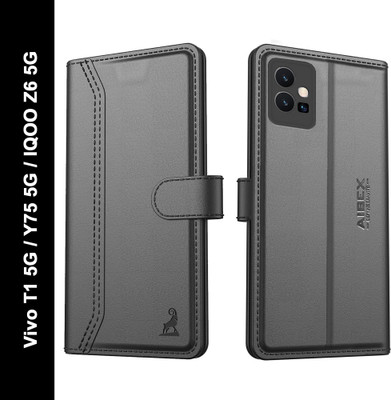 AIBEX Flip Cover for Vivo T1 5G / Vivo Y75 5G / iQOO Z6 5G| Premium Leather Finish | Magnetic Closure(Black, Magnetic Case, Pack of: 1)