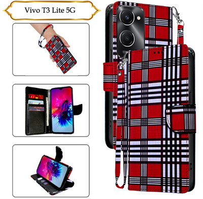 Cutemart Flip Cover for Vivo T3 Lite 5G(Red, Pack of: 1)