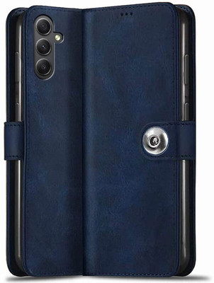 PAKME XUSIVE Flip Cover for Samsung Galaxy M34 / F34 5G Designer Button Magnet Closure - Button Blue(Blue, Dual Protection)