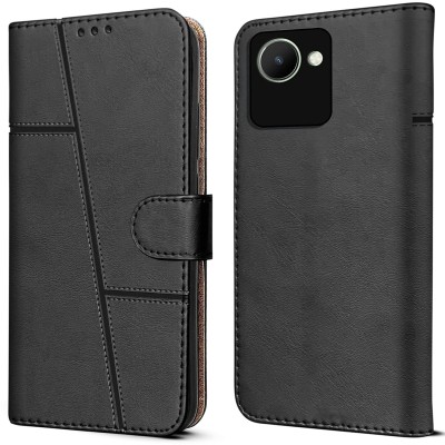 spaziogold Flip Cover for Realme C30(Premium Leather Material | Built-in Stand | Card Slots and Wallet)(Black, Dual Protection, Pack of: 1)