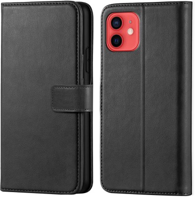 Casesily Flip Cover for iPhone 12 Leather Wallet Case(Black, Cases with Holder, Pack of: 1)