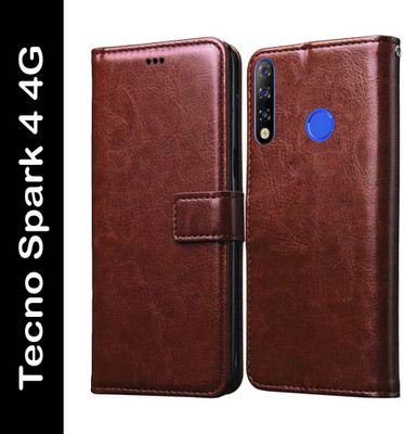 Casotec Flip Cover for Tecno Spark 4(Brown, Pack of: 1)