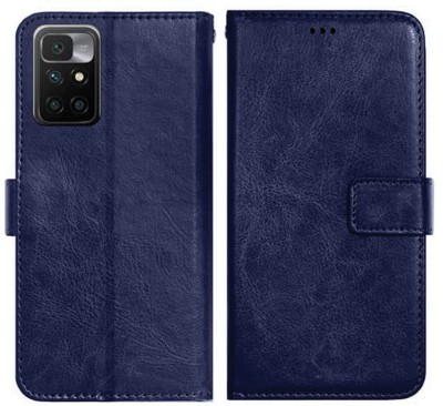 Cowboy Flip Cover for Mi Redmi 10 Prime Premium Leather Finish, with Card Pockets, Wallet Stand(Blue, Grip Case, Pack of: 1)
