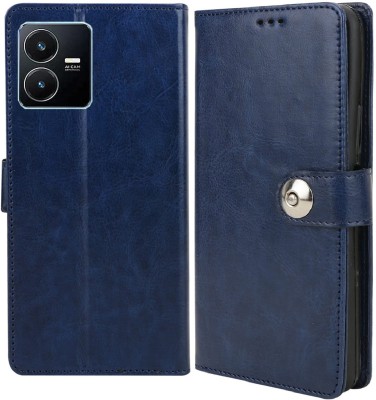 CaseDeal Flip Cover for Vivo Y22, V2207 Inside Pockets with Leather Finish & Inbuilt Stand(Blue, Shock Proof, Pack of: 1)