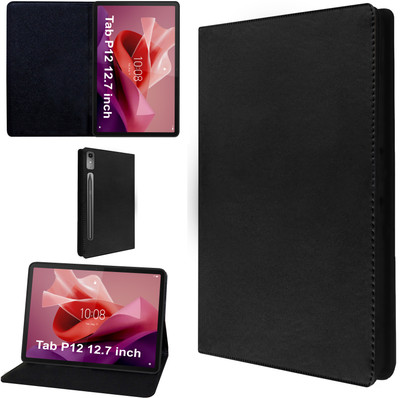 TGK Flip Cover for Lenovo Tab P12 12.7 Inch(Black, Dual Protection, Pack of: 1)